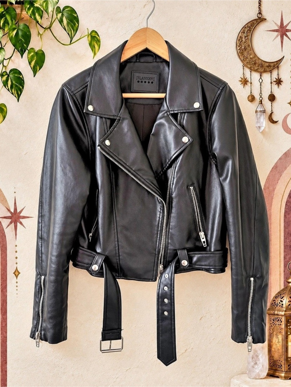 BLANKNYC Black Faux Leather Moto Jacket Size L Oversized Biker Jacket